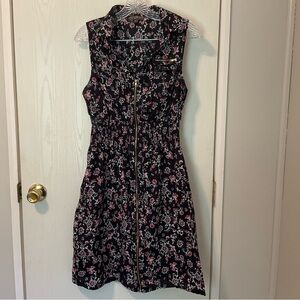 Floral Navy Lightweight Zip Front Cinch Waist Dress Size 1X Plus